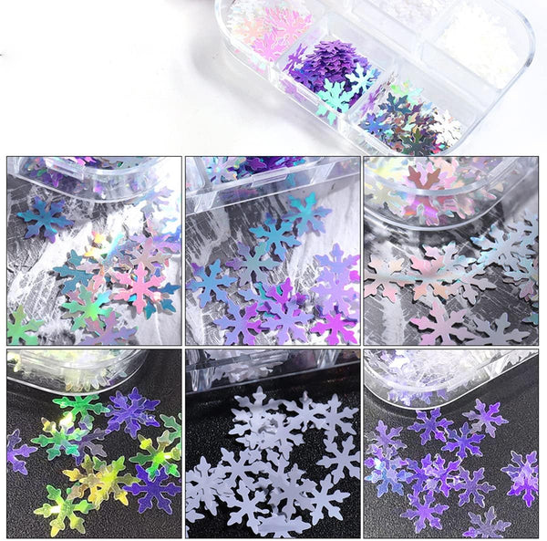  6 Grids of Holographic Sequins - 1909-27 - #27 Snowflakes by Nail Charm sold by DTK Nail Supply
