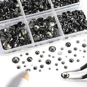 2 Pack 6 Grid Glass FlatBack Rhinestones #04 Jet Hematite