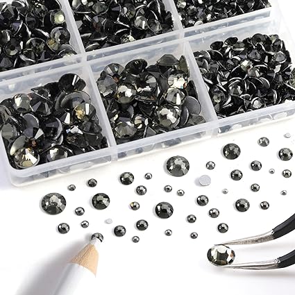2 Pack 6 Grid Glass FlatBack Rhinestones #04 Jet Hematite