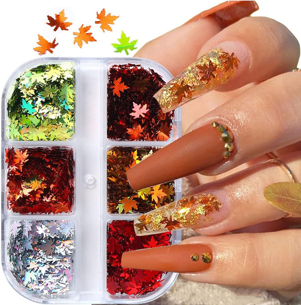  6 Grids of Holographic Sequins - 1909-26 - #30 Fall Leaves by Nail Charm sold by DTK Nail Supply