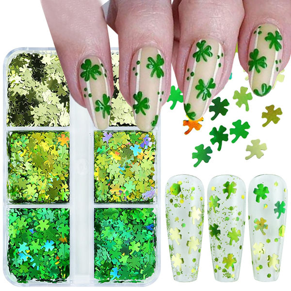  6 Grids of Holographic Sequins - #28 Lucky Clovers by Nail Charm sold by DTK Nail Supply