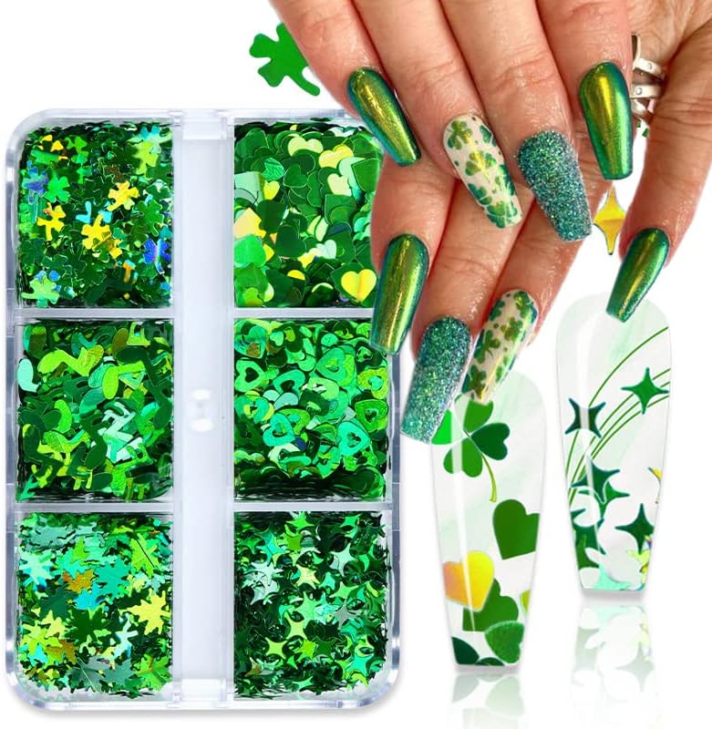  6 Grids of Holographic Sequins - #29 St Patrick's Day by Nail Charm sold by DTK Nail Supply