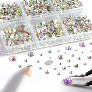  2 Pack 6 Grid Glass FlatBack Rhinestones #01 Crystal AB by Rhinestones sold by DTK Nail Supply