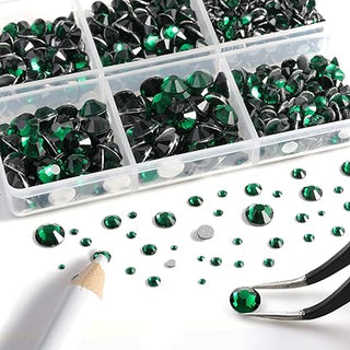 Crystal Rhinestones Gems for Nails Design Mix 6 Shapes Crystal Diamonds Stone Bling with Tweezers for Nail Art DIY Craft 09 - Emerald