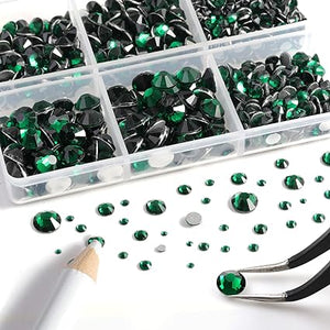 2 Pack 6 Grid Glass FlatBack Rhinestones #09  Emerald