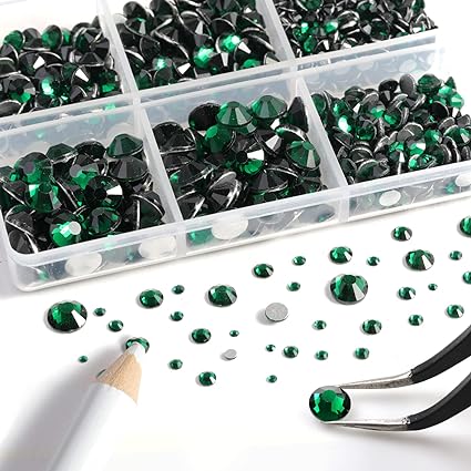 2 Pack 6 Grid Glass FlatBack Rhinestones #09  Emerald