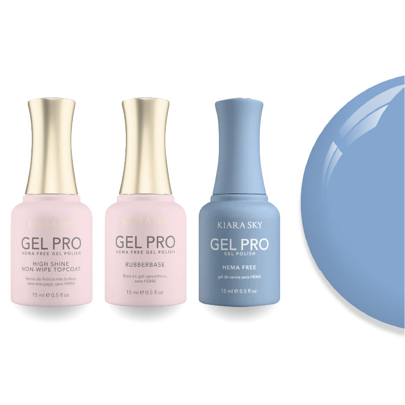 Kiara Sky Gel Pro Polish - HEMA-Free Rubber Base - High-Shine Non-Wipe Top Coat - 074 Muted Blue