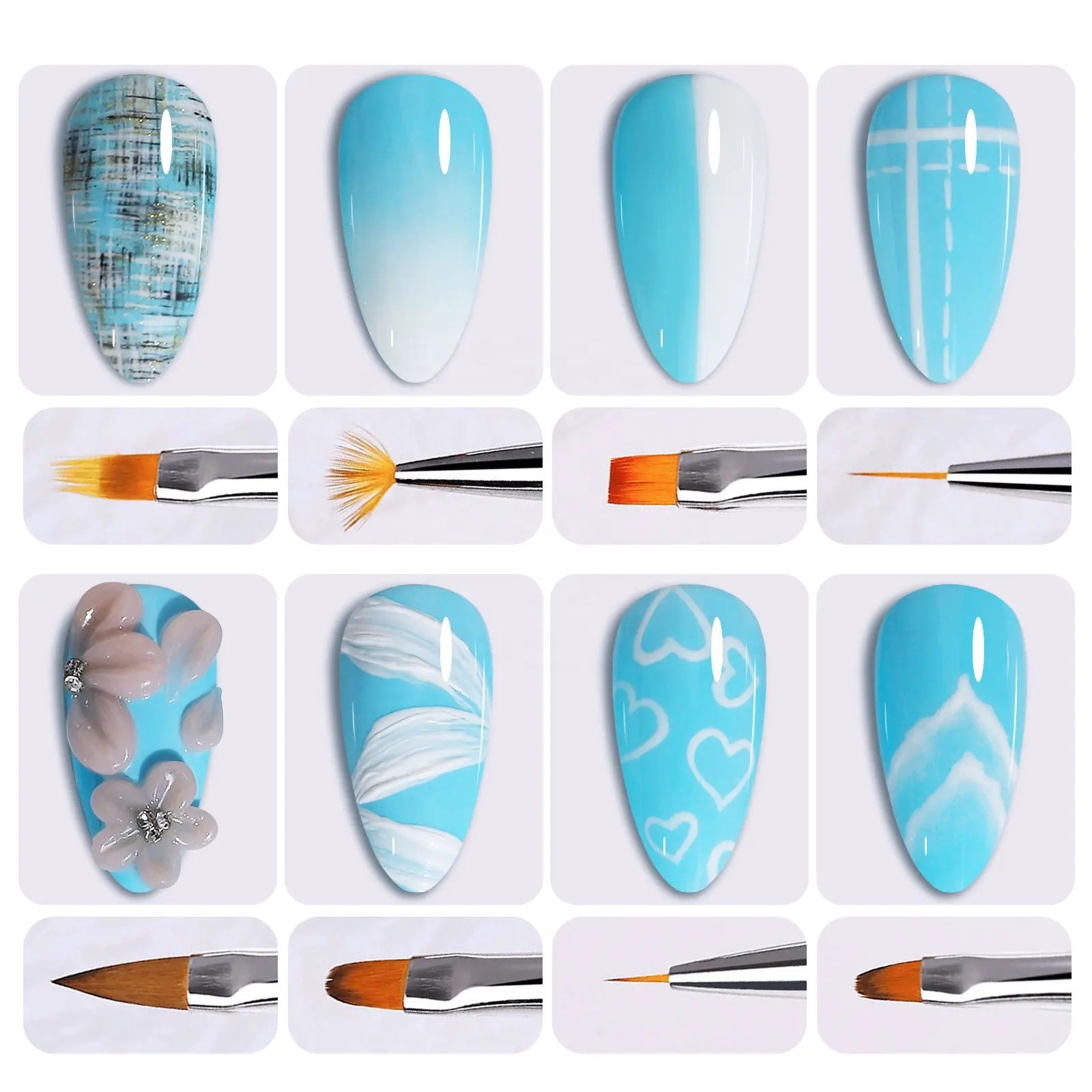 8pcs/set Aurora Acrylic Nail Art Painting Brush - DTK Nail Supply