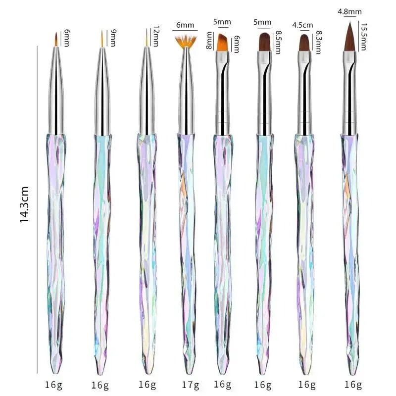 8pcs/set Aurora Acrylic Nail Art Painting Brush - DTK Nail Supply