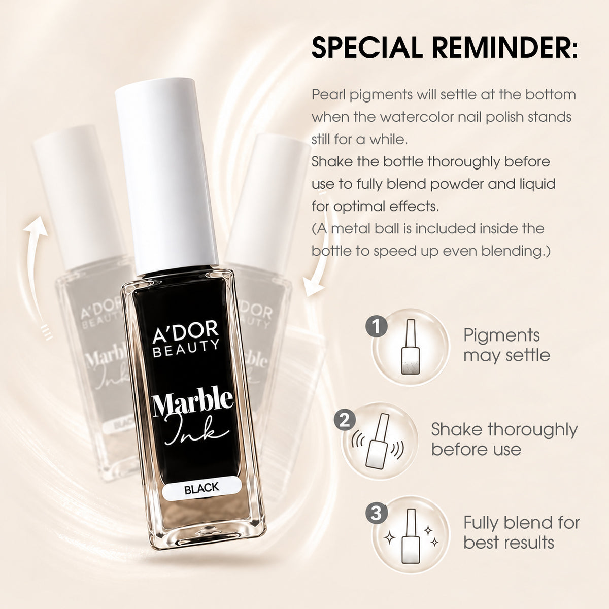 A'DOR Marble Ink - Pearl White 10ml Nail Art Liner Ink - DTK Nail Supply