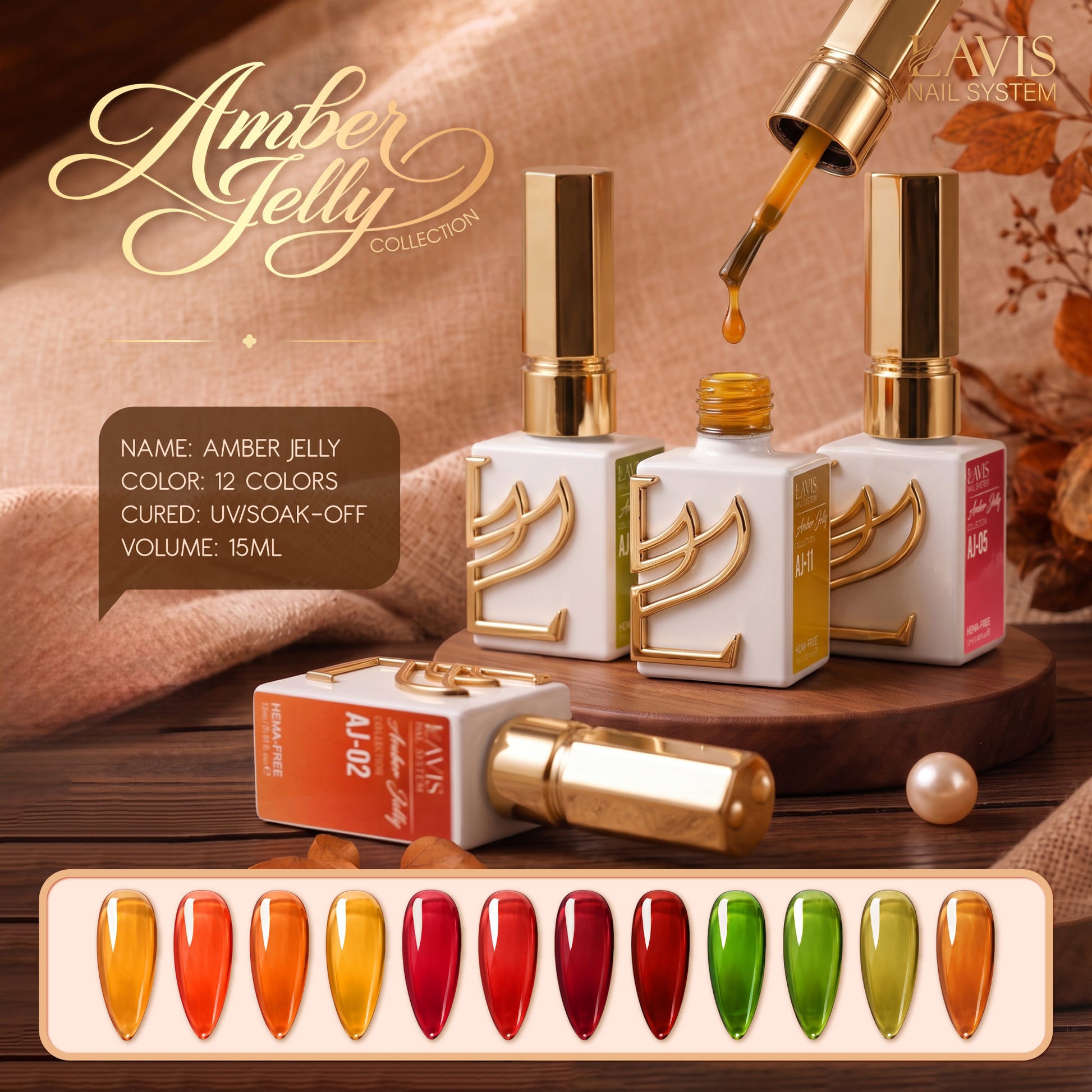 LAVIS Set 12 Colors - Gel Polish 0.5 oz - Amber Jelly Collection