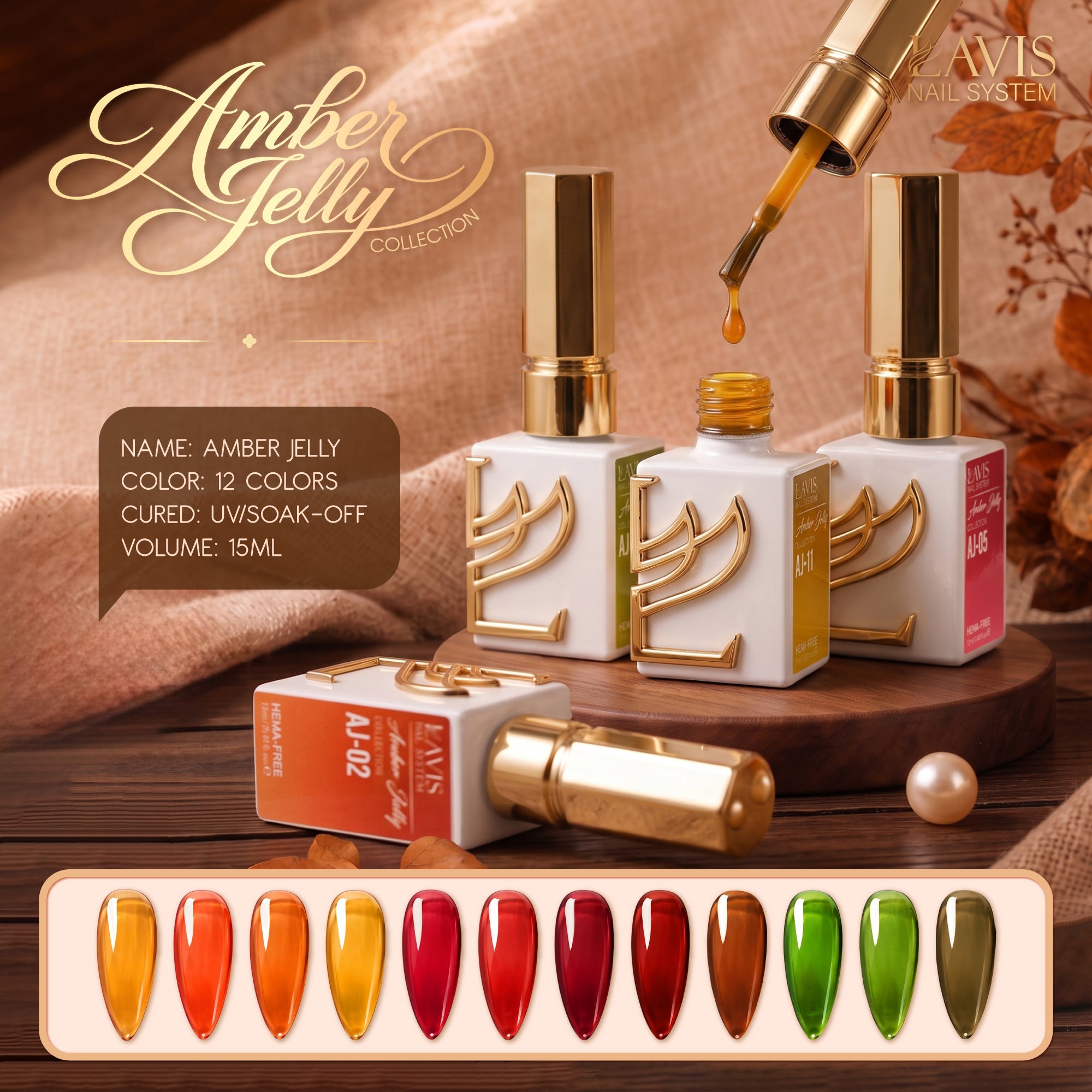 LAVIS Set 12 Colors - Gel Polish 0.5 oz - Amber Jelly Collection