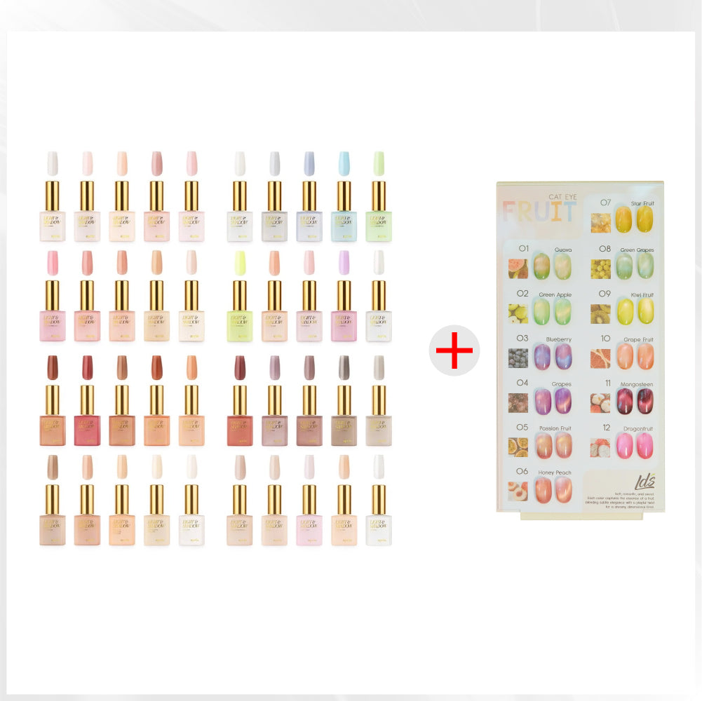 Apres Light & Shadow Collection - 40pcs Sheer Gel Colors - HEMA-Free - FREE 1 Full LDS Fruit Cat Eye Collection (12 Colors)