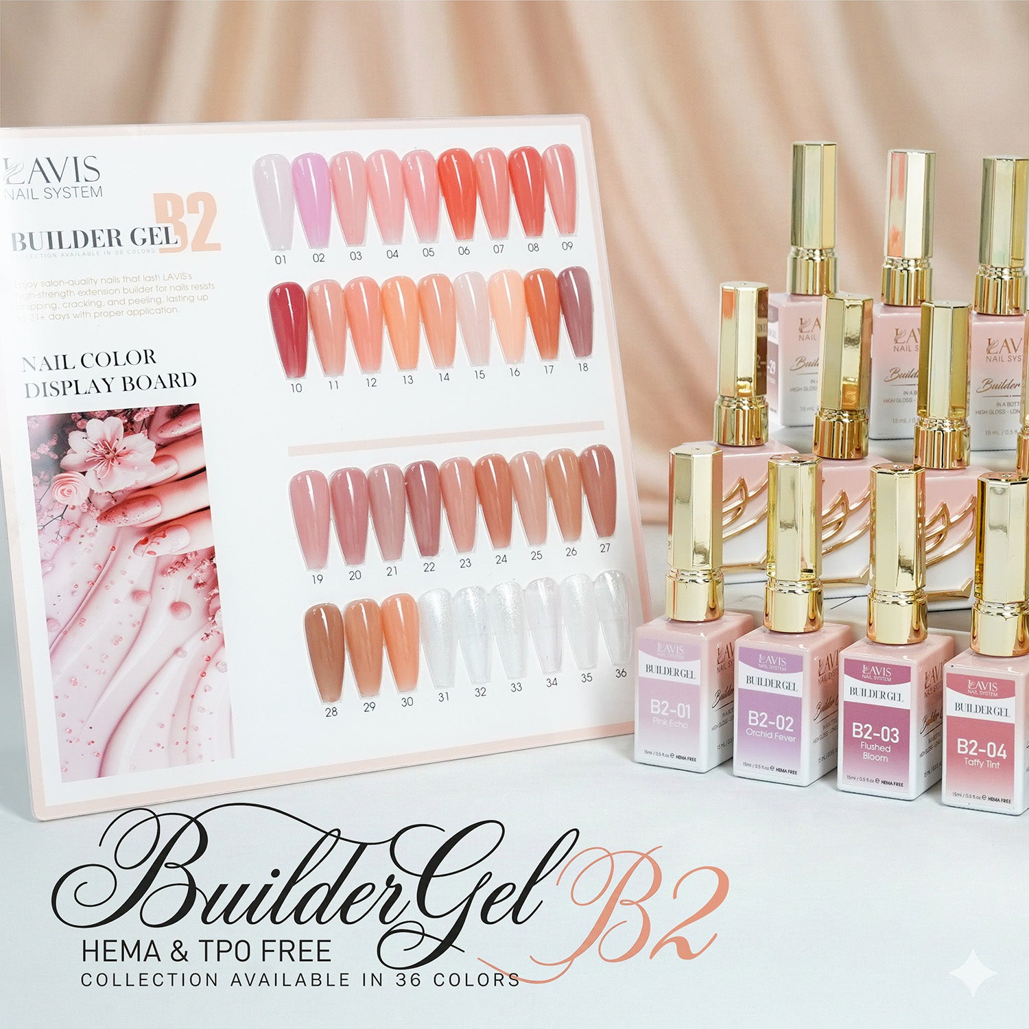 LAVIS Builder Gel In The Bottle - B2 - Set 36 Colors - Gel Polish 0.5oz