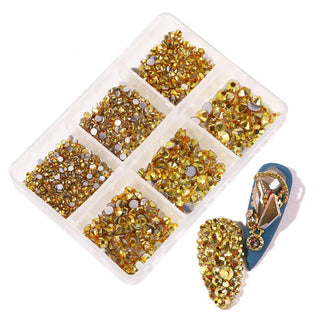 Mixed Size Flatback Diamond Gold Glass Rhinestones SZ03