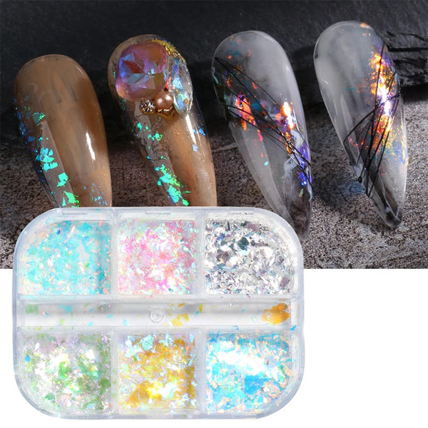  6 Grids of Iridescent Flakes - XR - #2 - Cosmos by OTHER sold by DTK Nail Supply