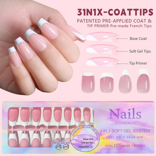 3-in-1 Coattips - French Nails Tips Full Cover Press on Nails - YS1