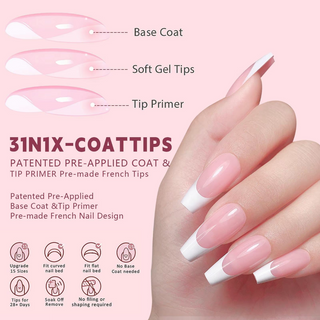 3-in-1 Coattips - French Nails Tips Full Cover Press on Nails - YS1