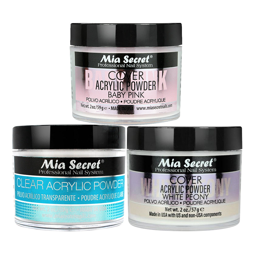  Mia Secret Kit 3: Clear, Cover Baby Pink, Cover White Peony 2oz by Mia Secret sold by DTK Nail Supply