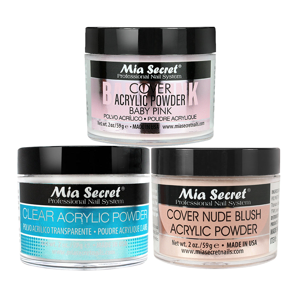  Mia Secret Kit 4: Clear, Cover Baby Pink, Cover Nude 2oz by Mia Secret sold by DTK Nail Supply