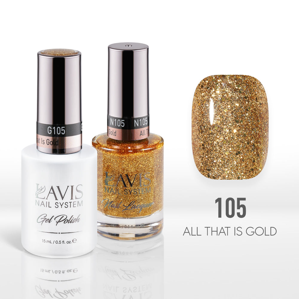  Lavis Gel Nail Polish Duo - 105 All That Is Gold by LAVIS NAILS sold by DTK Nail Supply
