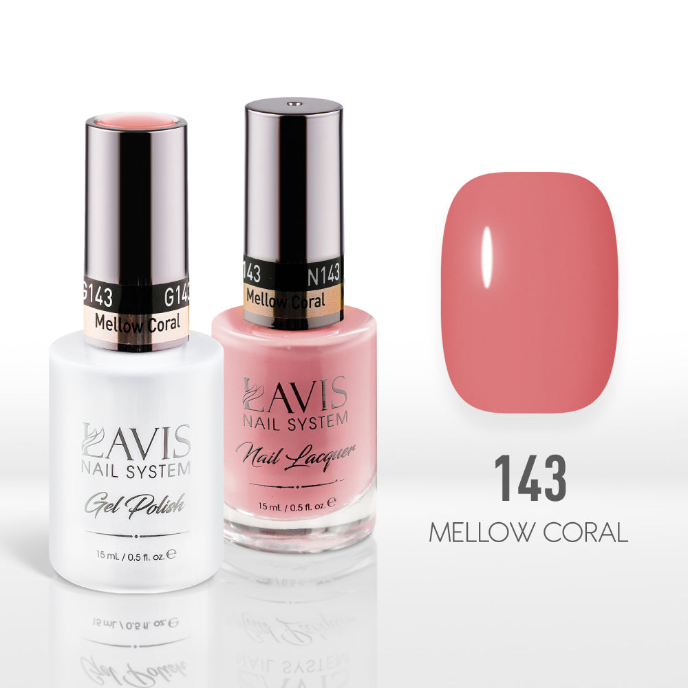 Lavis Gel Nail Polish Duo - 143 Coral Colors - Mellow Coral by LAVIS NAILS sold by DTK Nail Supply