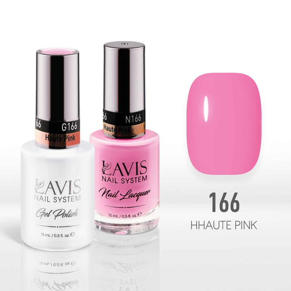 Lavis Gel Nail Polish Duo - 166 Pink Colors - Haute Pink by LAVIS NAILS sold by DTK Nail Supply
