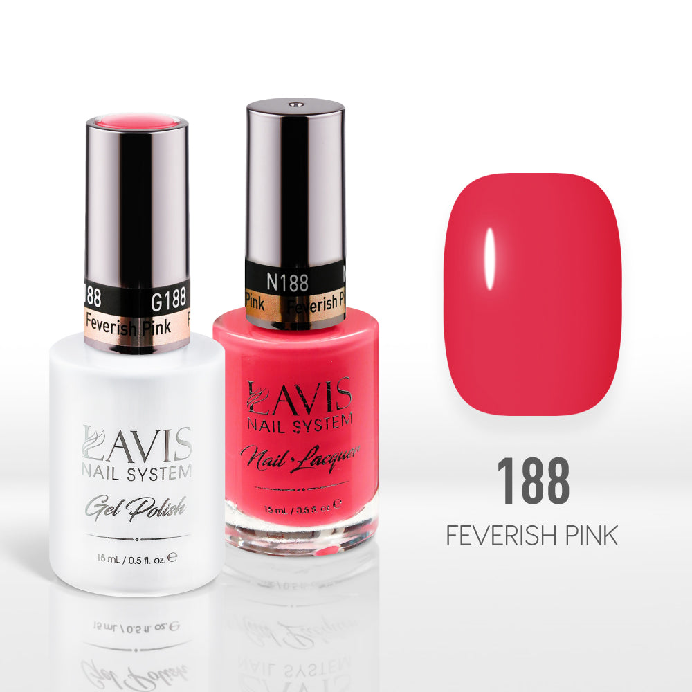 Lavis Gel Nail Polish Duo - 188 Pink Colors - Feverish Pink by LAVIS NAILS sold by DTK Nail Supply