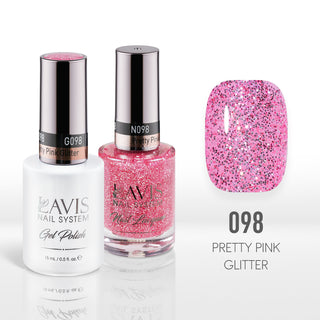  Lavis Gel Nail Polish Duo - 098 Pretty Pink Glitter by LAVIS NAILS sold by DTK Nail Supply