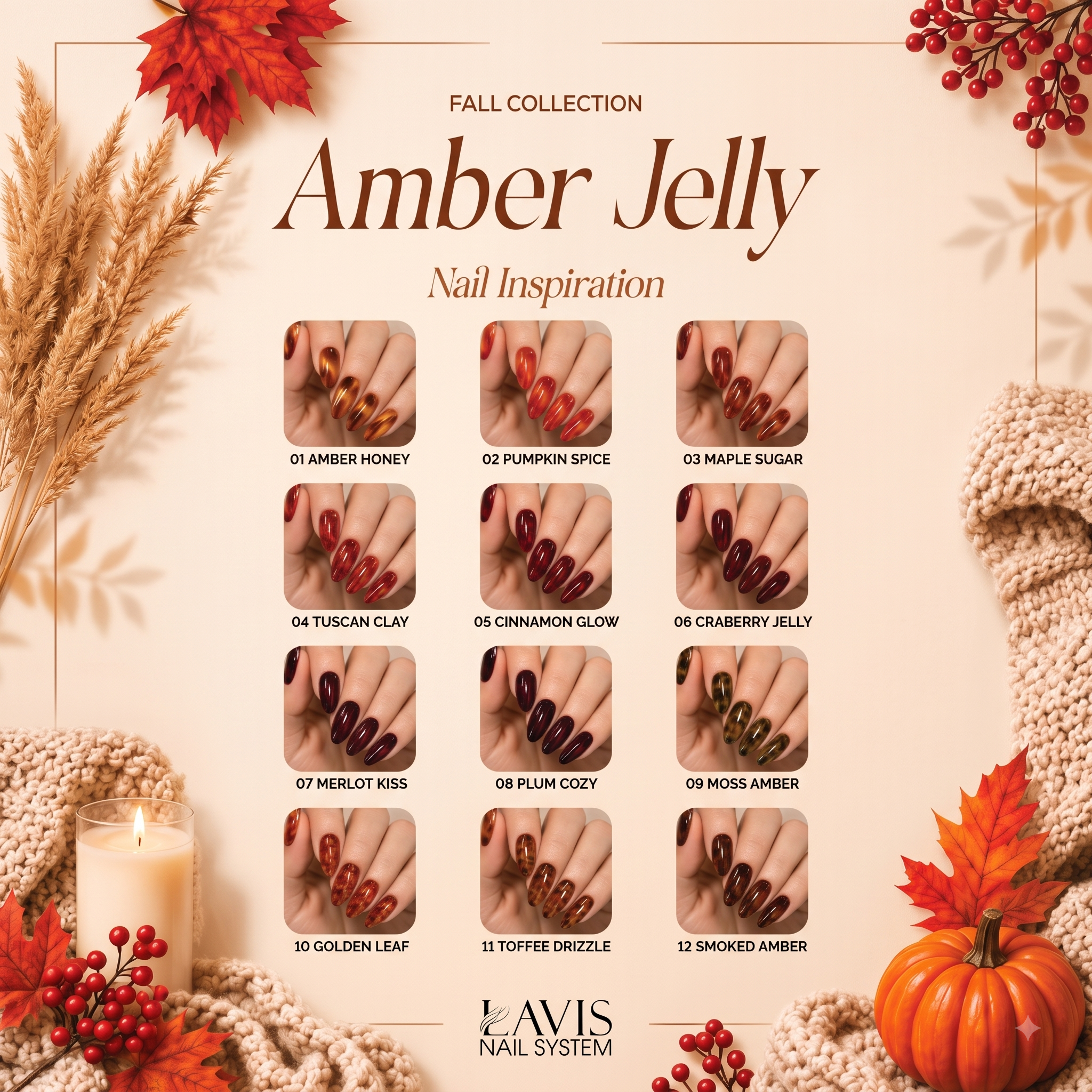 LAVIS Set 12 Colors - Gel Polish 0.5 oz - Amber Jelly Collection