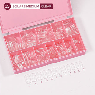 LDS - 15 Square Medium Clear Nail Tips (Full Cover) (Box of 600PCS)