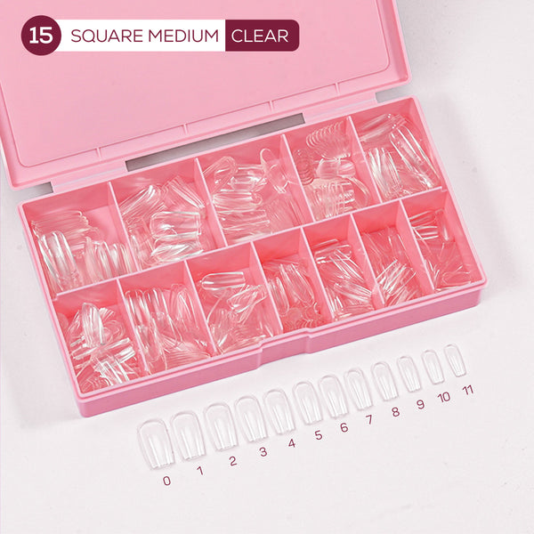 LDS - 15 Square Medium Clear Nail Tips (Full Cover) (Box of 600PCS)