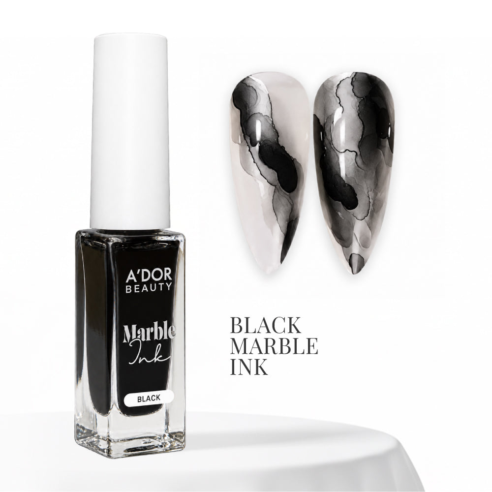A'DOR Marble Ink Set 3 Colors - Black, White & Pearl White 10ml Nail Art Liner Ink - DTK Nail Supply