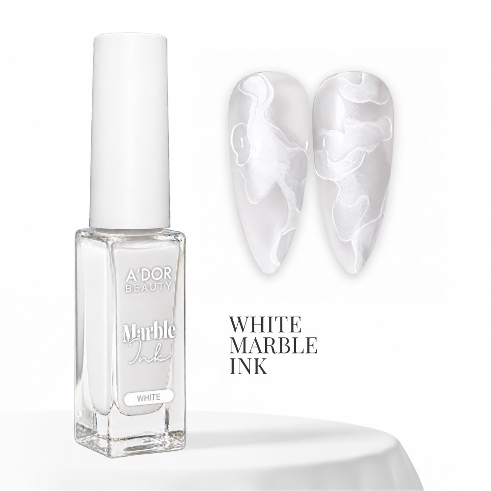 A'DOR Marble Ink Set 3 Colors - Black, White & Pearl White 10ml Nail Art Liner Ink - DTK Nail Supply