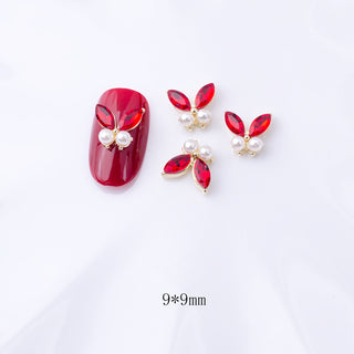 #290 Red LX2 #290-296 2PCS Pearl Two Stone Butterfly Nail Charm by Nail Charm sold by DTK Nail Supply