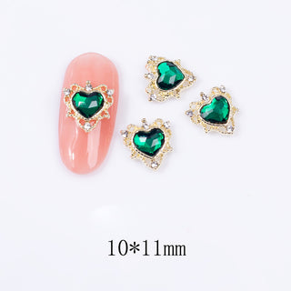 #283 Green LX2 #273-286 2PCS Gold Regal Heart Nail Charm by Nail Charm sold by DTK Nail Supply