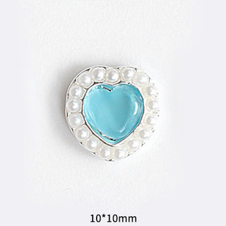 #52 Silver Blue LX2 #045-054 2PCS Pearl Frame Heart Nail Charm by Nail Charm sold by DTK Nail Supply