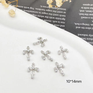 LX2 #512 2PCS Goth Silver Cross with Pearls Charm