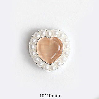 #48 Silver Orange LX2 #045-054 2PCS Pearl Frame Heart Nail Charm by Nail Charm sold by DTK Nail Supply