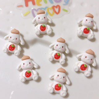  #433 2PCS White Dog with Strawberry Charm by Nail Charm sold by DTK Nail Supply