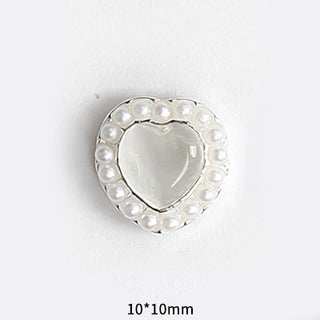 #54 Silver White LX2 #045-054 2PCS Pearl Frame Heart Nail Charm by Nail Charm sold by DTK Nail Supply