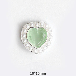 #50 Silver Green LX2 #045-054 2PCS Pearl Frame Heart Nail Charm by Nail Charm sold by DTK Nail Supply