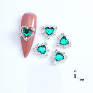 #262 Green LX2 #258-270 2PCS Silver Halo Heart Nail Charm by Nail Charm sold by DTK Nail Supply