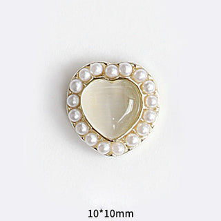 #53 Gold White LX2 #045-054 2PCS Pearl Frame Heart Nail Charm by Nail Charm sold by DTK Nail Supply