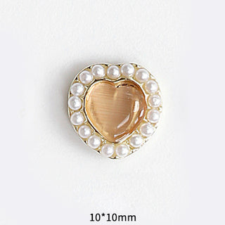 #47 Gold Orange LX2 #045-054 2PCS Pearl Frame Heart Nail Charm by Nail Charm sold by DTK Nail Supply