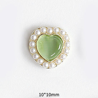 #49 Gold Green LX2 #045-054 2PCS Pearl Frame Heart Nail Charm by Nail Charm sold by DTK Nail Supply