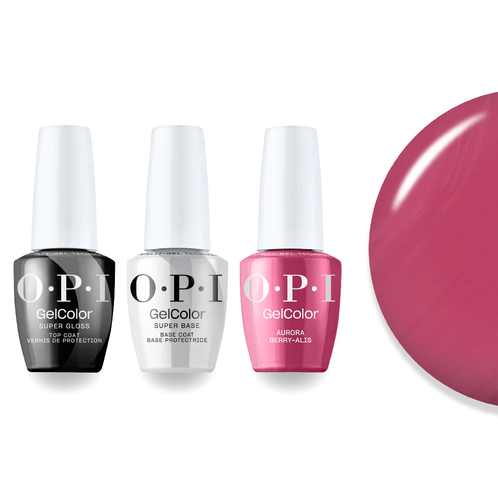 OPI Intelli-Gel Combo - Super Base Coat, Super Gloss Top Coat & I64 Aurora Berry-Alis
