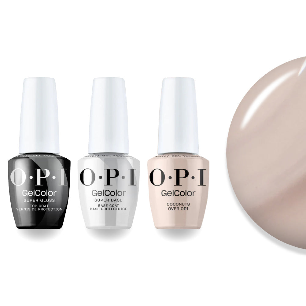 OPI Intelli-Gel Combo - Super Base Coat, Super Gloss Top Coat & F89 Coconuts Over OPI