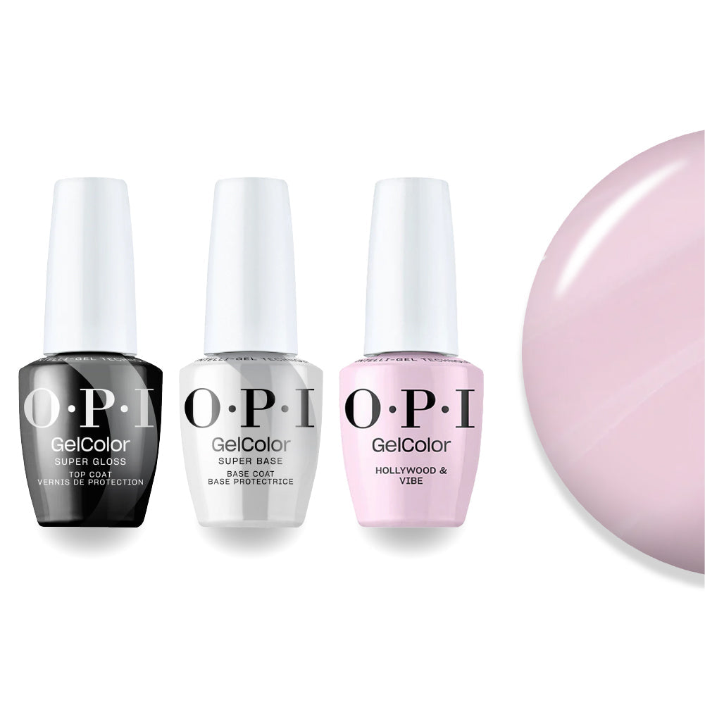OPI Intelli-Gel Combo - Super Base Coat, Super Gloss Top Coat & H004 Hollywood & Vibe