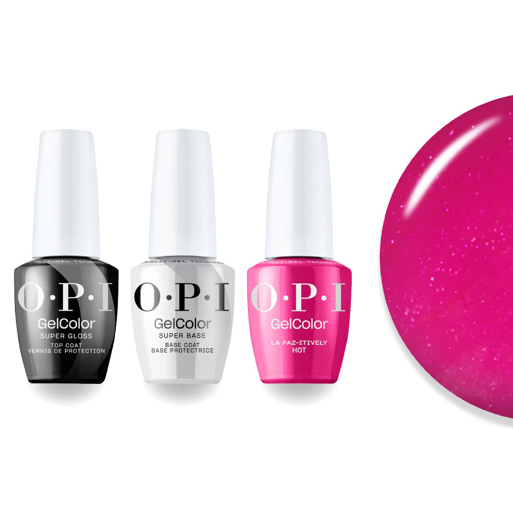 OPI Intelli-Gel Combo - Super Base Coat, Super Gloss Top Coat & A20 La Paz-Itively Hot